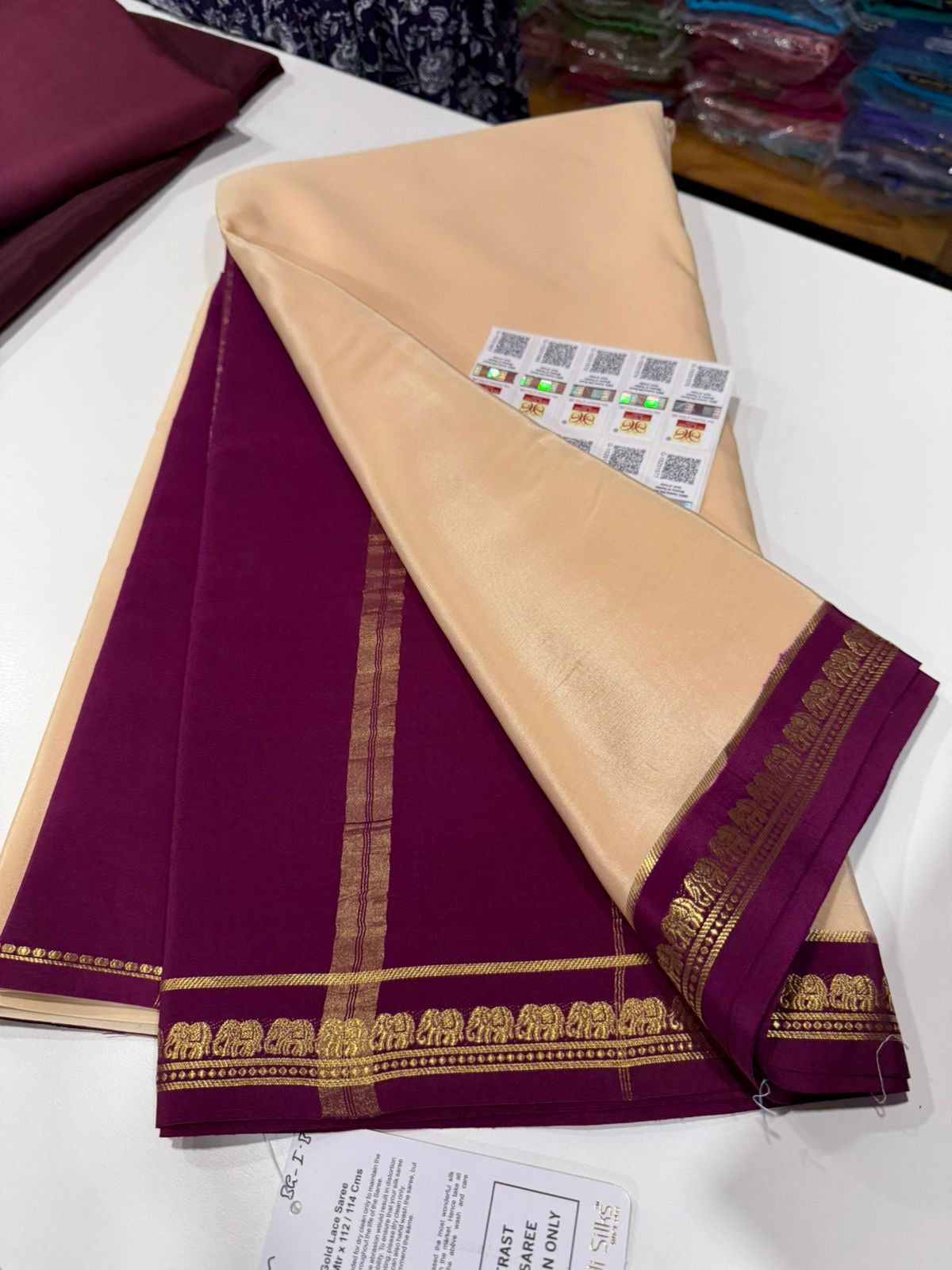 Pure Zari elephant contrast border