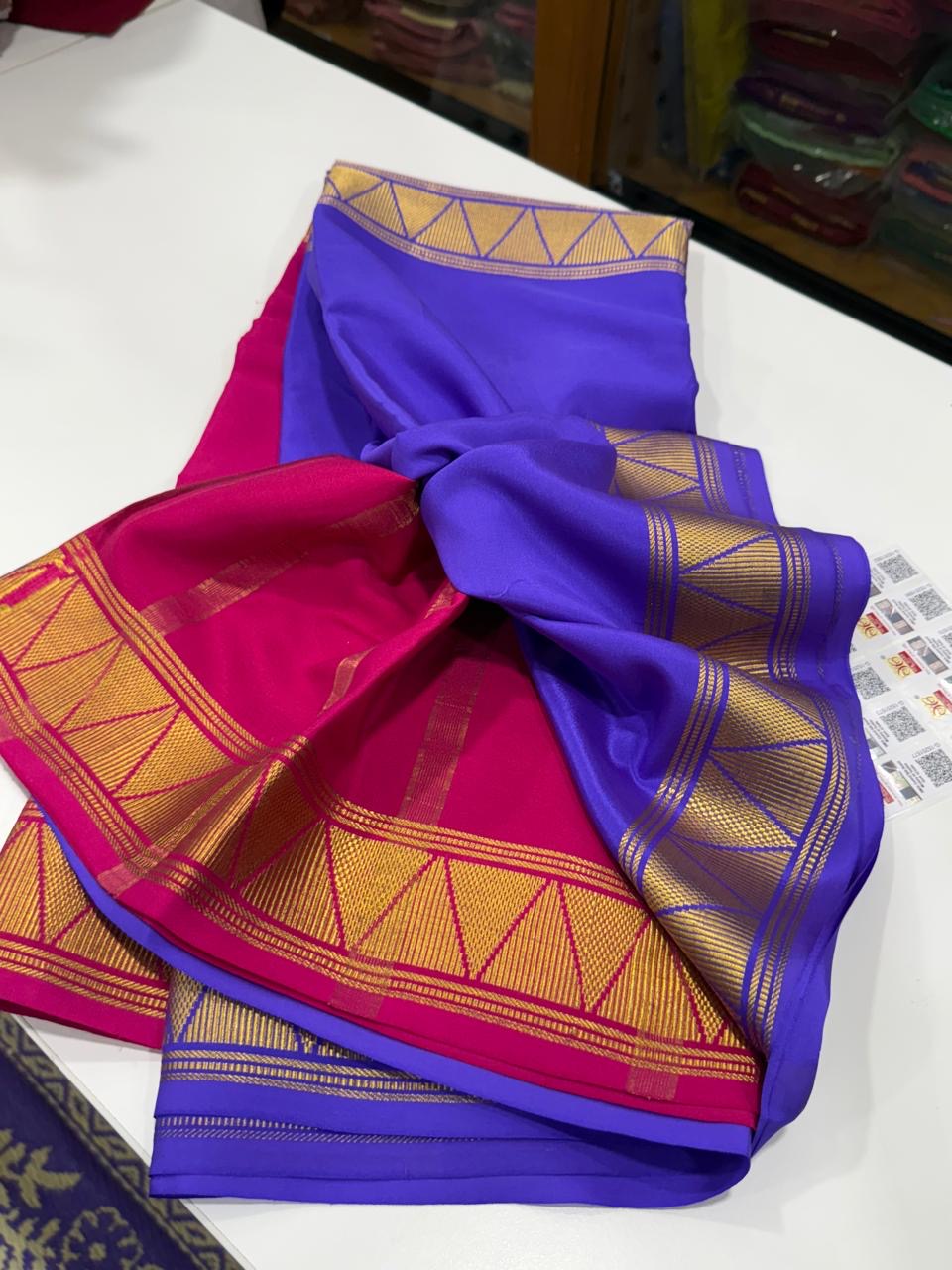Mysore silk saree half and half pattern
