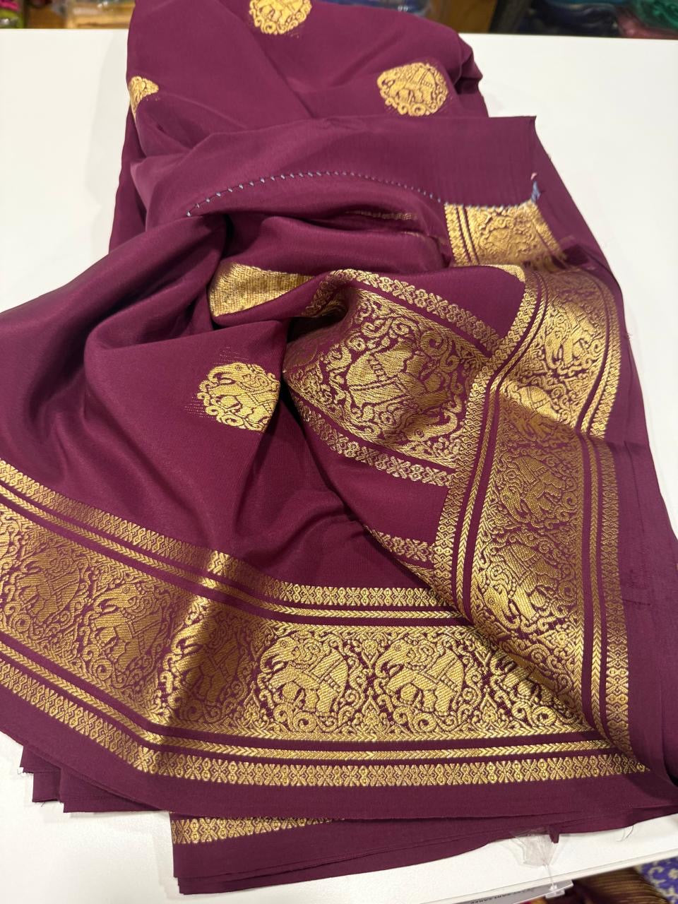 Pure zari Mysore silk saree elephant butta