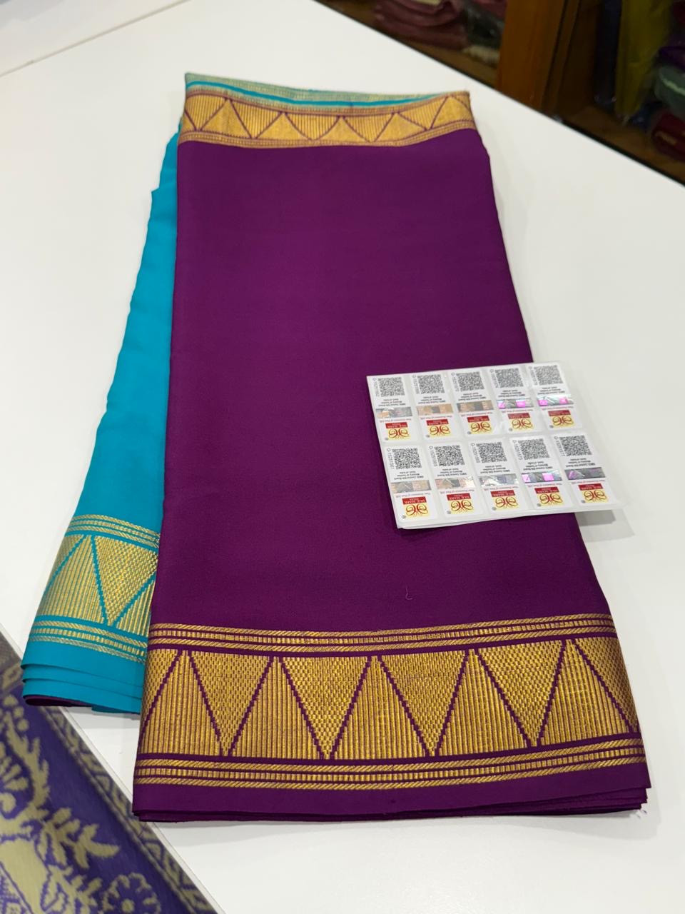 Mysore silk saree half and half pattern