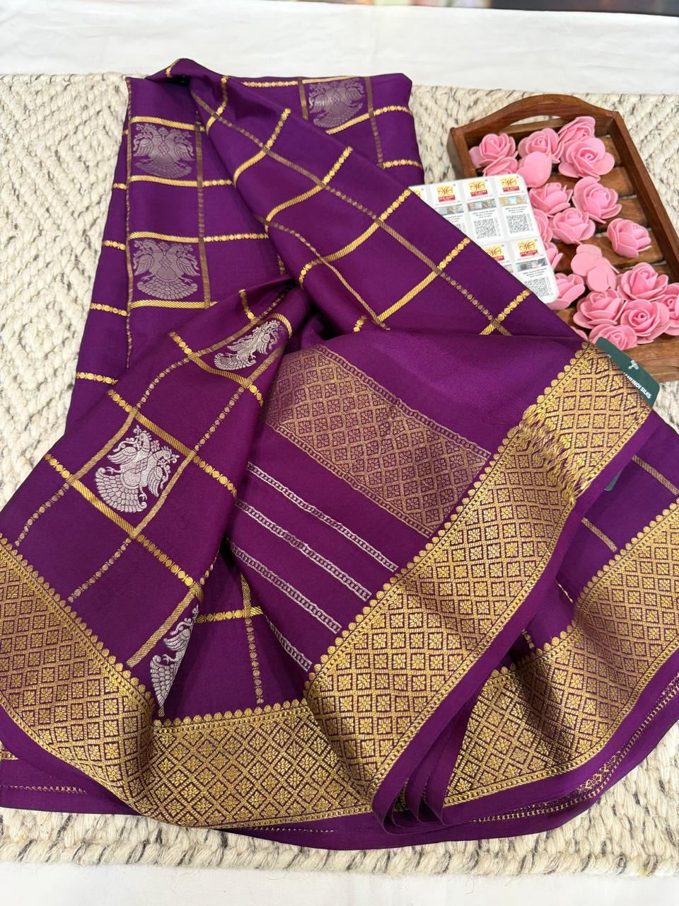 Mysore silk sarees checks pattern