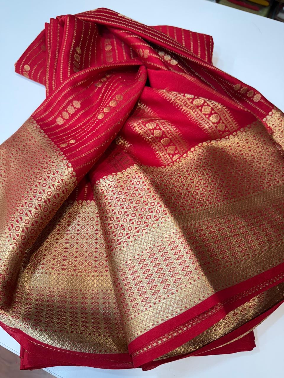 Mysore silk sarees self lines Butta pattern