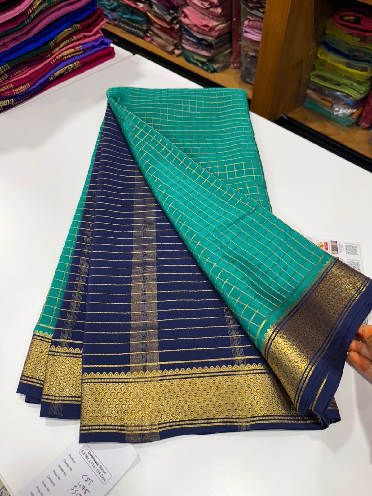 Mysore silk saree gold lace pattern