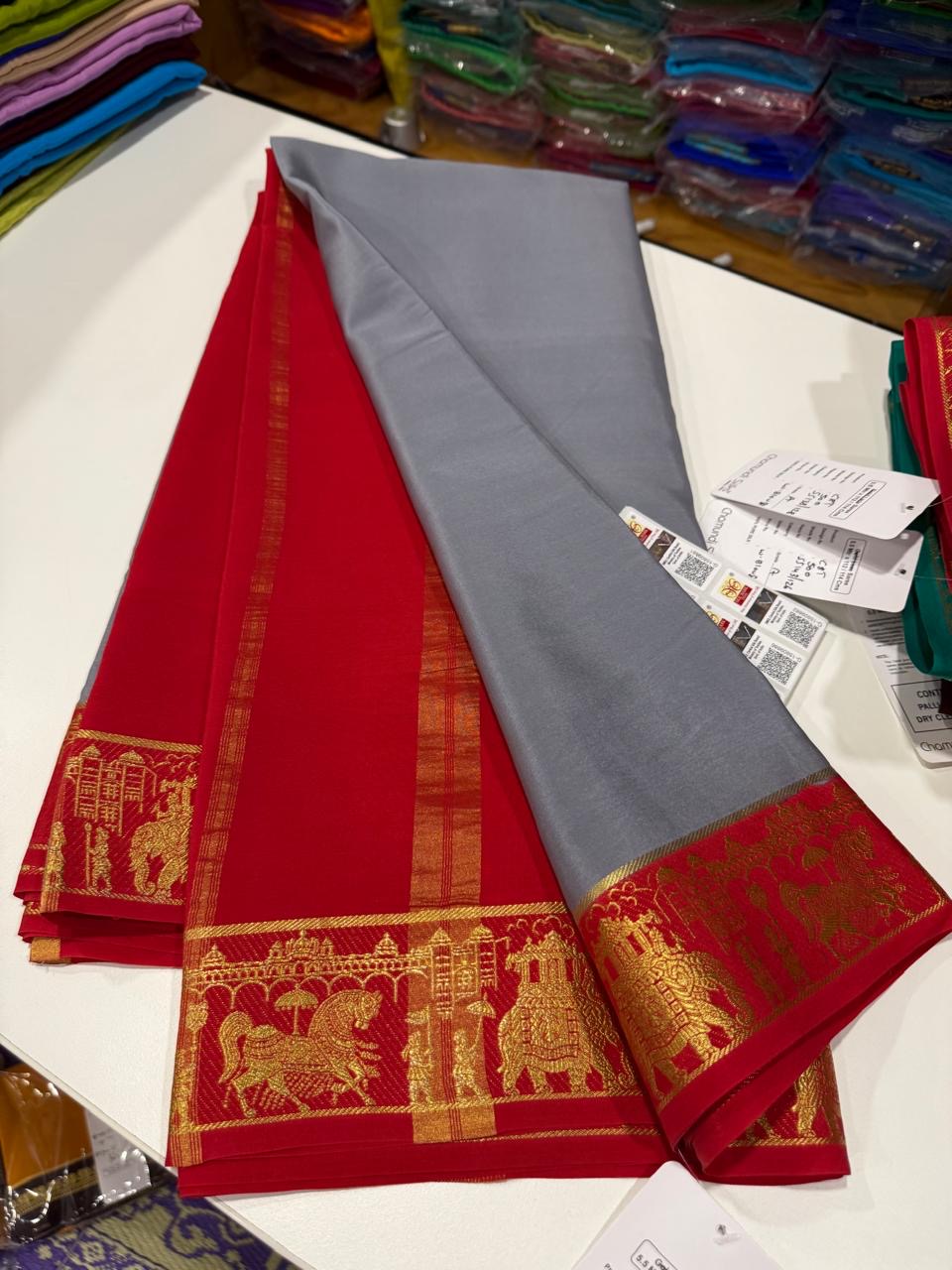 Mysore silk sarees golden lace pattern