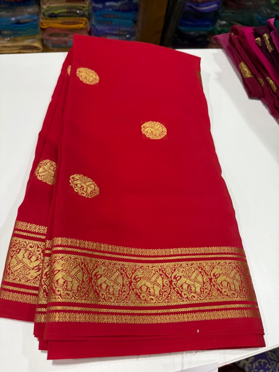 Pure zari Mysore silk saree elephant butta