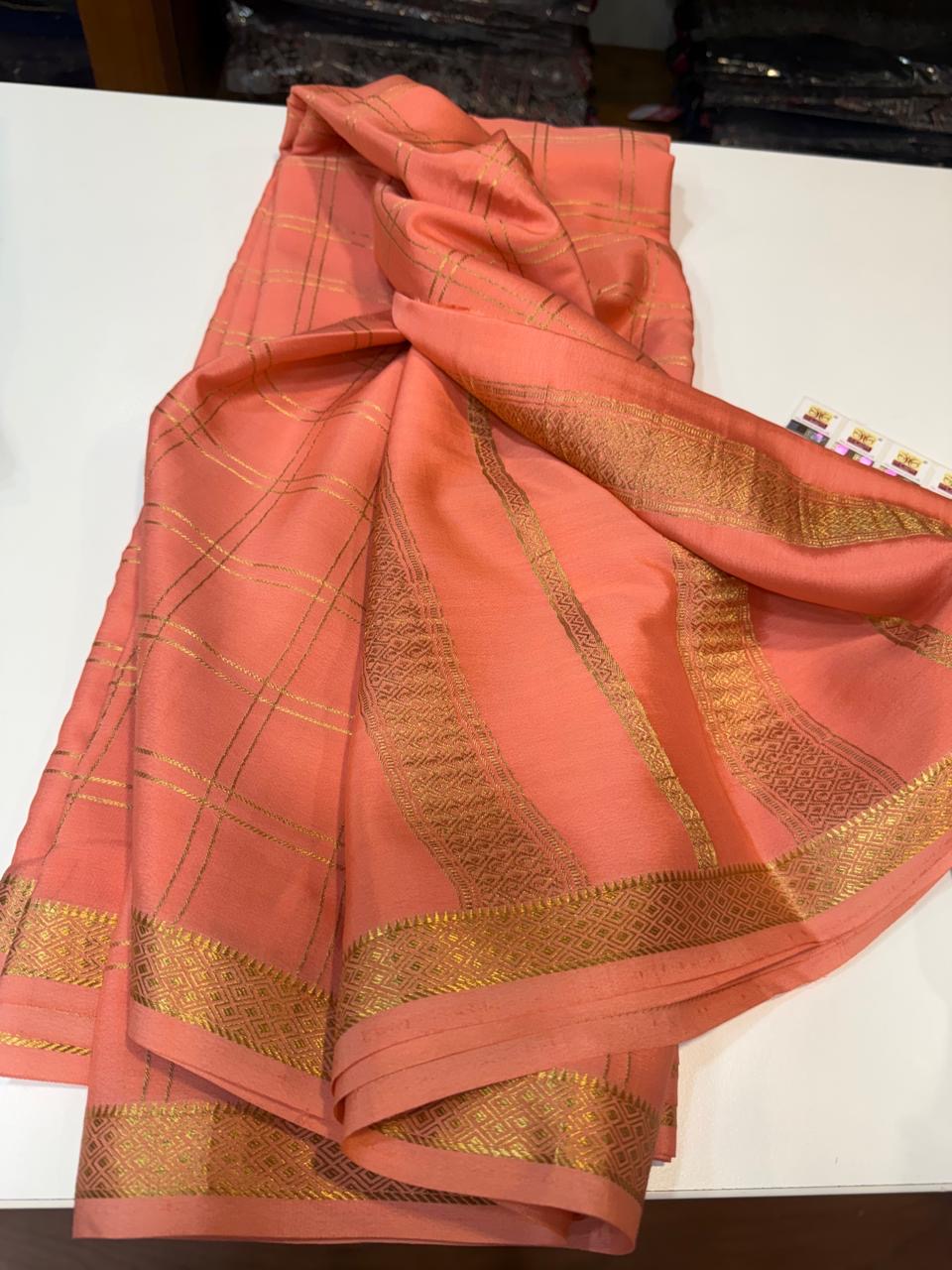 Mysore silk sarees self checks pattern