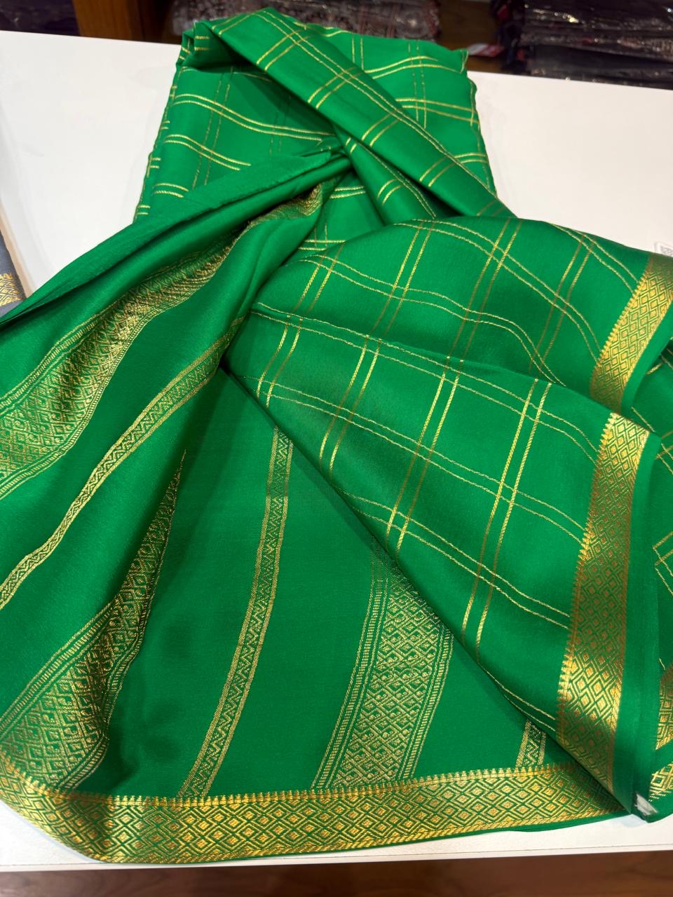 Mysore silk sarees self checks pattern