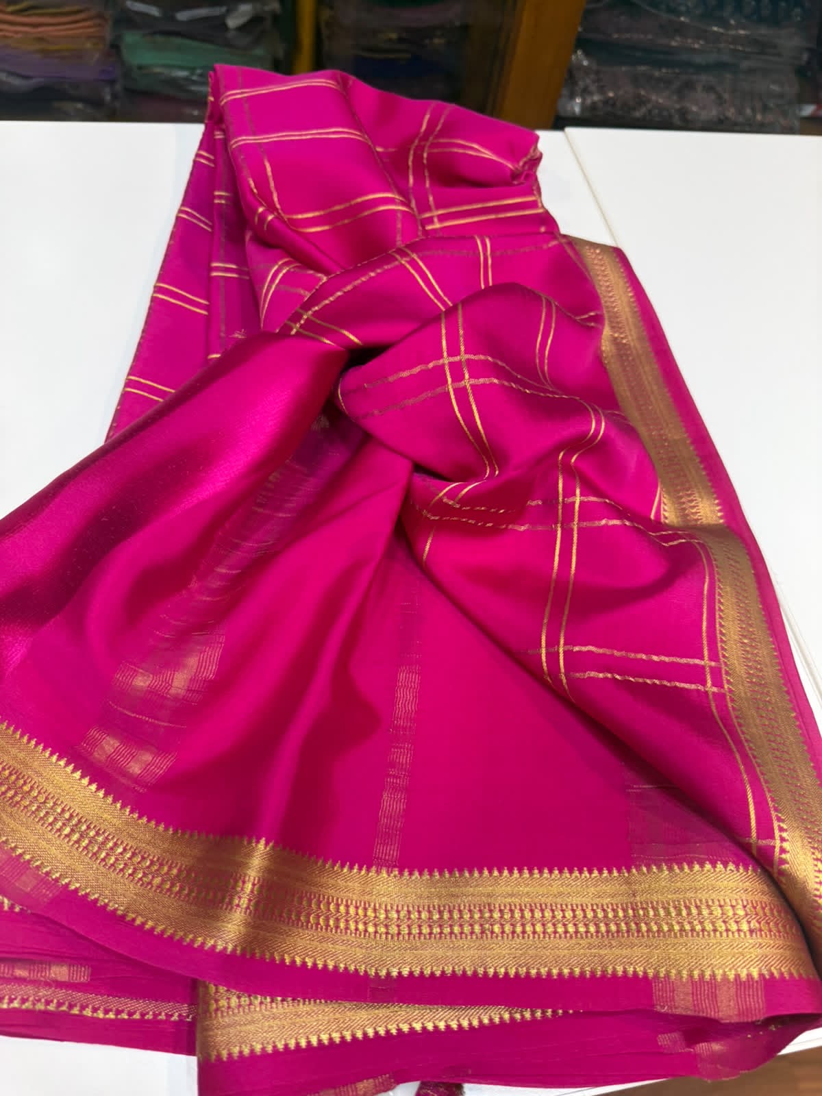 Mysore silk sarees self checks pattern