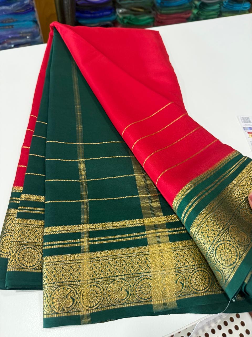 Mysore silk saree gold lace zari pattern