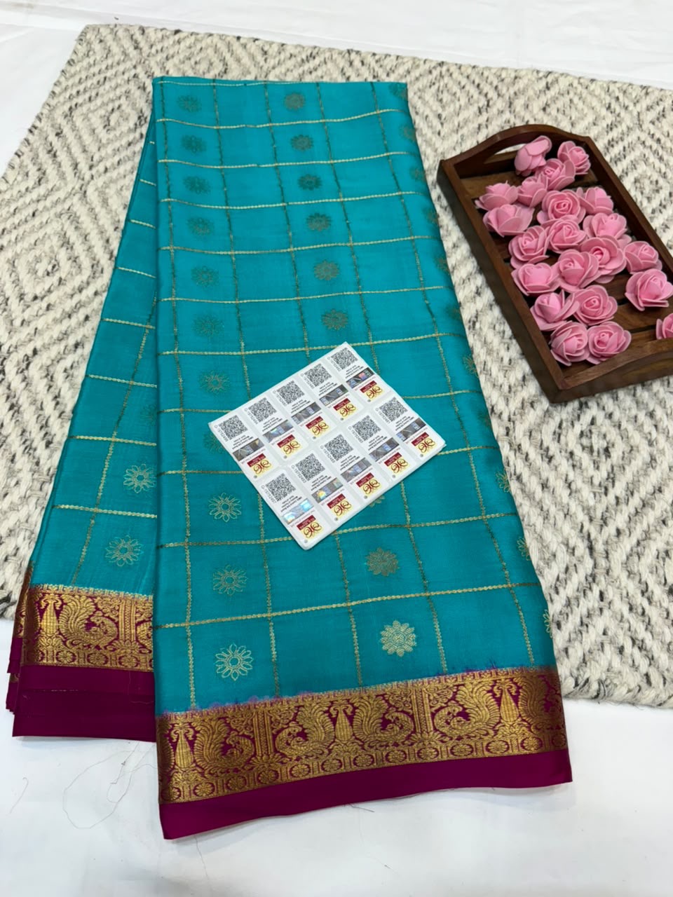 Mysore silk sarees checks pattern