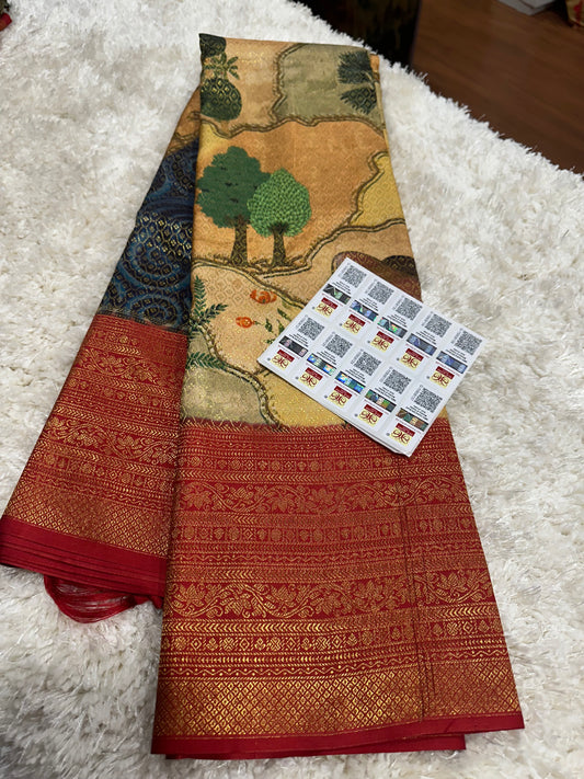 Pure digital print Kanjivaram silk sarees