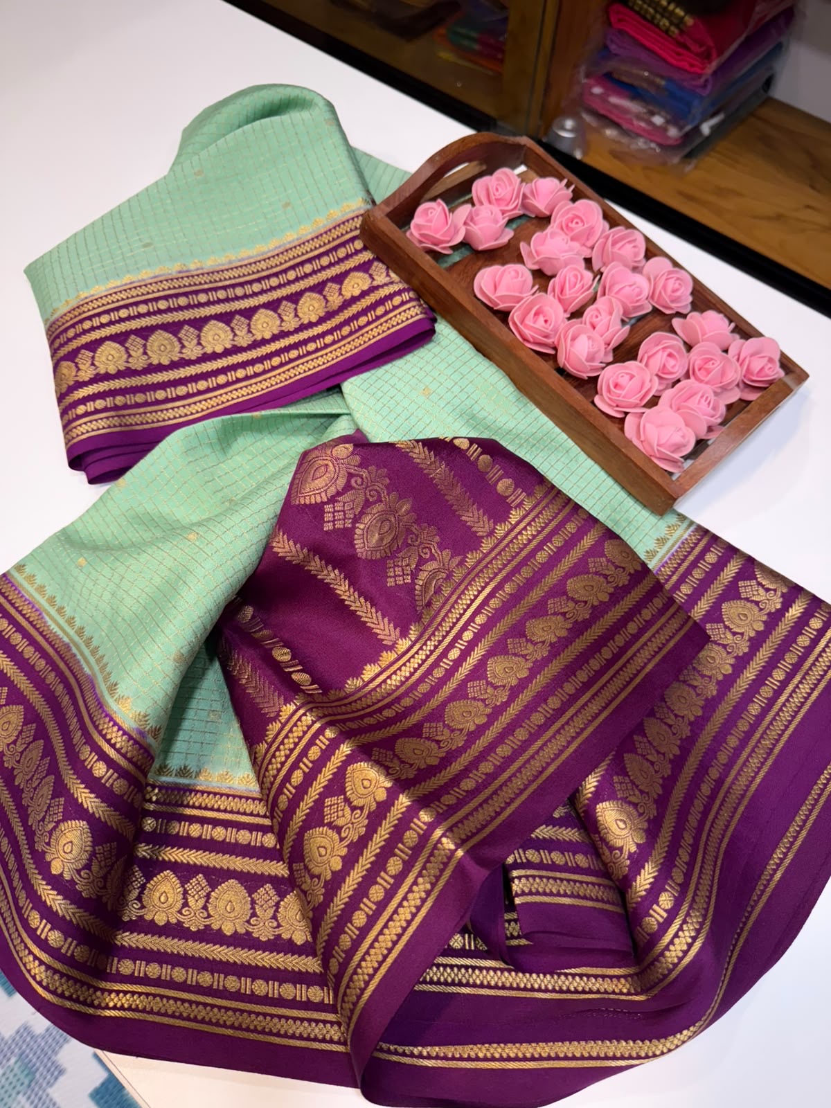 Mysore silk sarees checks pattern