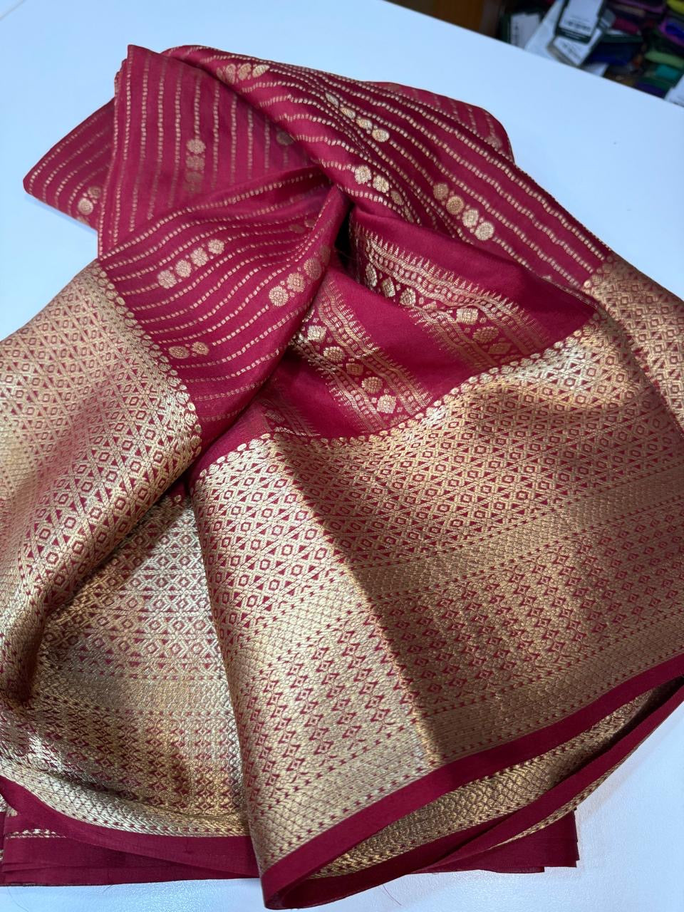 Mysore silk sarees self lines Butta pattern
