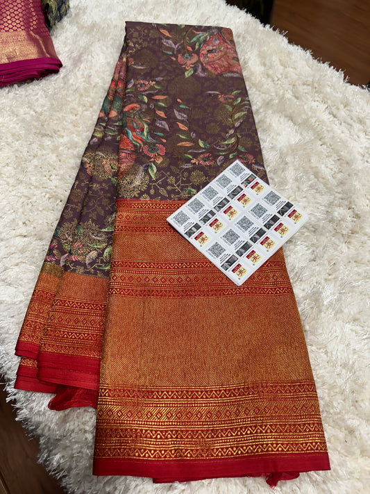 Pure digital print Kanjivaram silk sarees