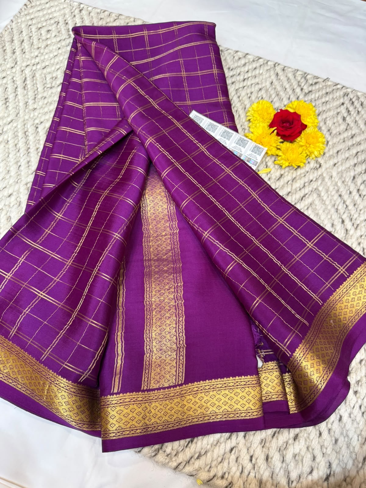 Mysore silk sarees checks pattern