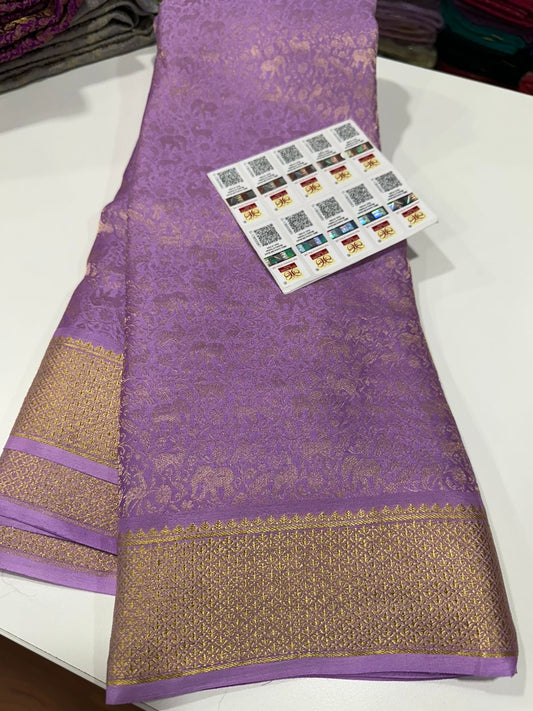 Beautiful Silk brocade fabric with zari weaving all over saree