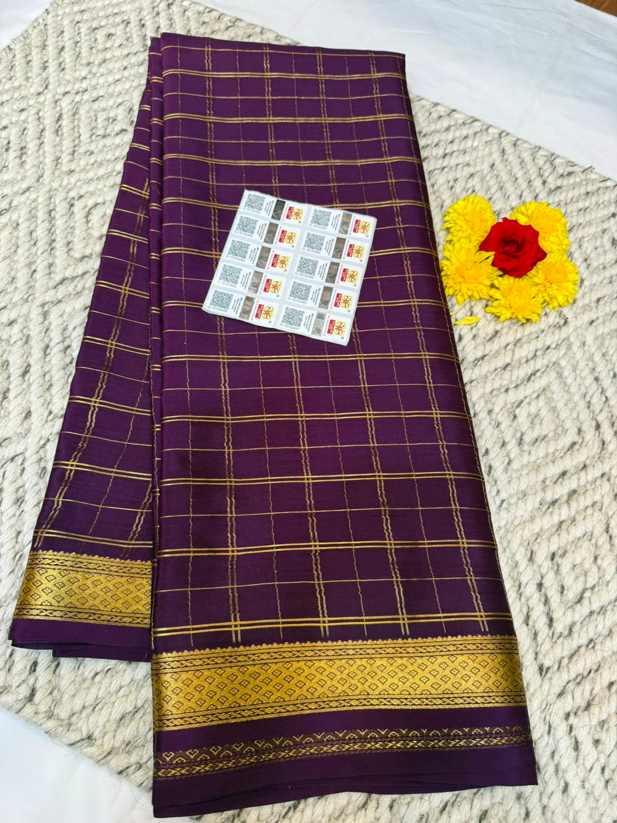 Mysore silk sarees checks pattern