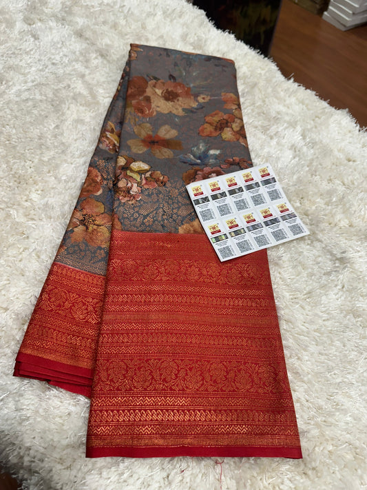 Pure digital print Kanjivaram silk sarees