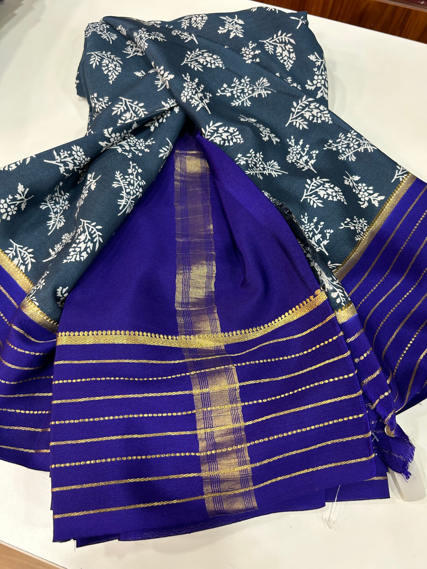 Contrast printed Mysore silk
