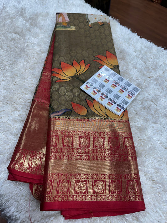 Pure digital print Kanjivaram silk sarees