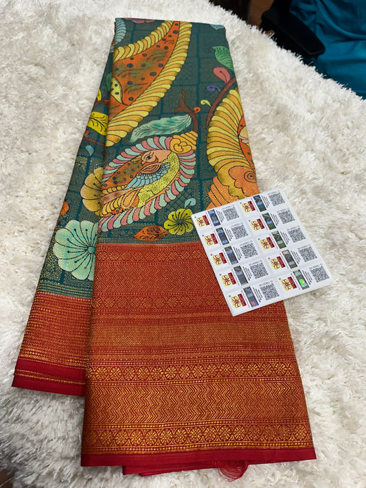 Pure digital print Kanjivaram silk sarees