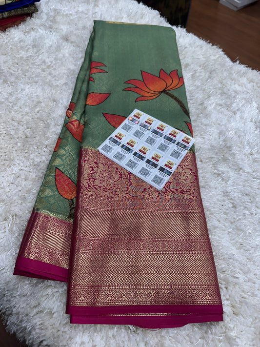Pure digital print Kanjivaram silk sarees