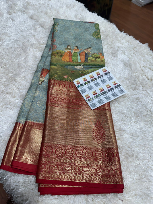 Pure digital print Kanjivaram silk sarees