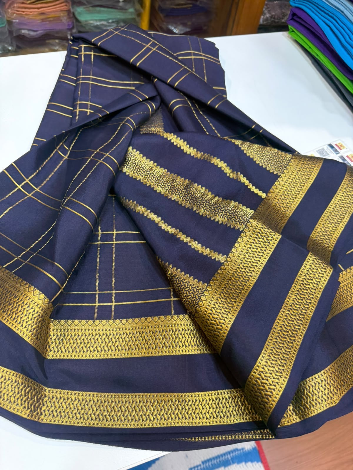 Mysore silk sarees self checks pattern