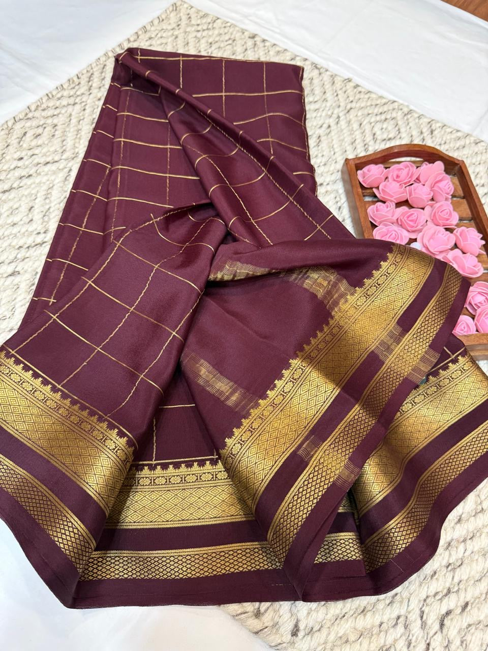 Mysore silk sarees checks pattern