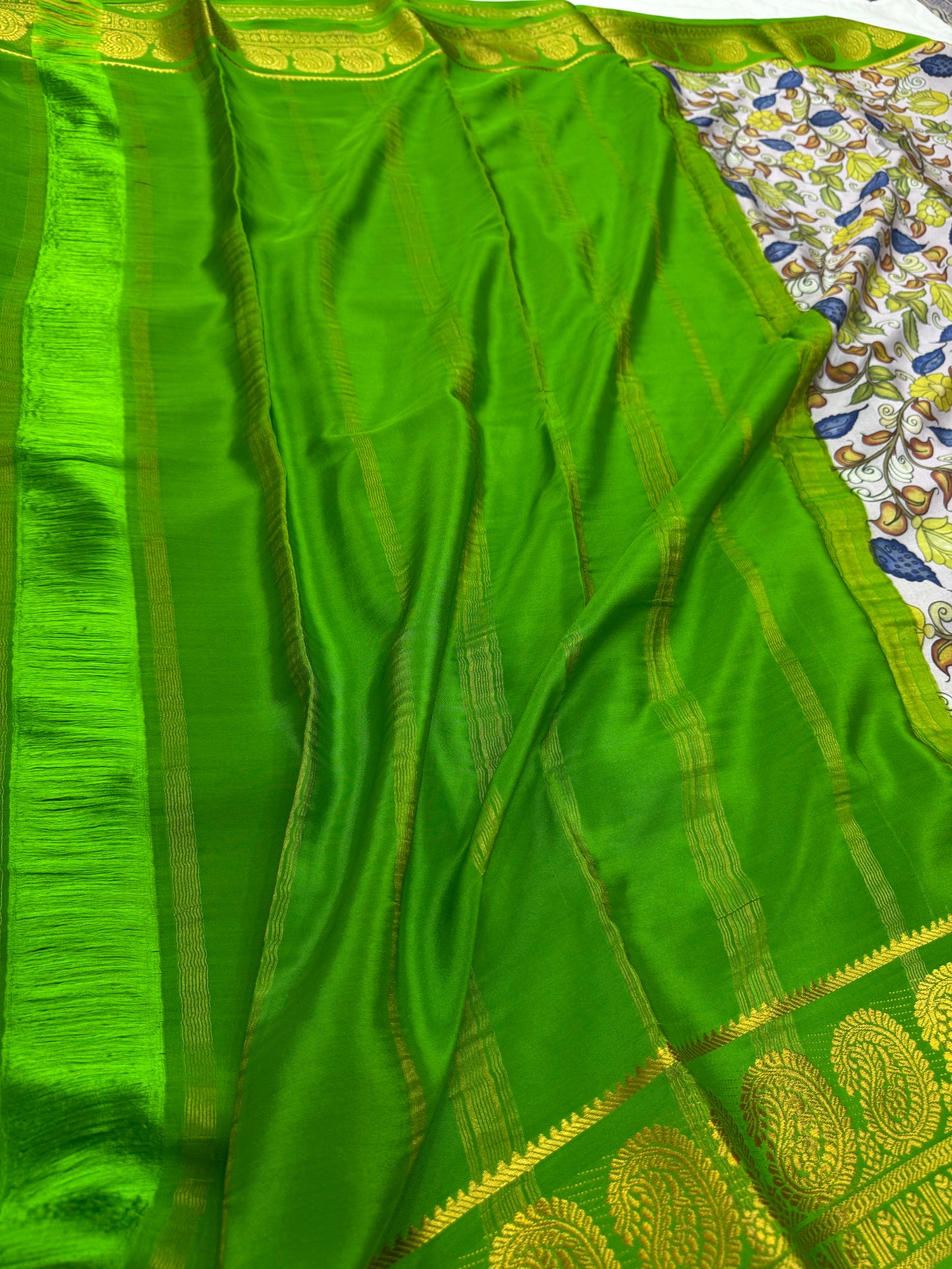 Kalamkari Mysore Silk Saree - Floral Bloom