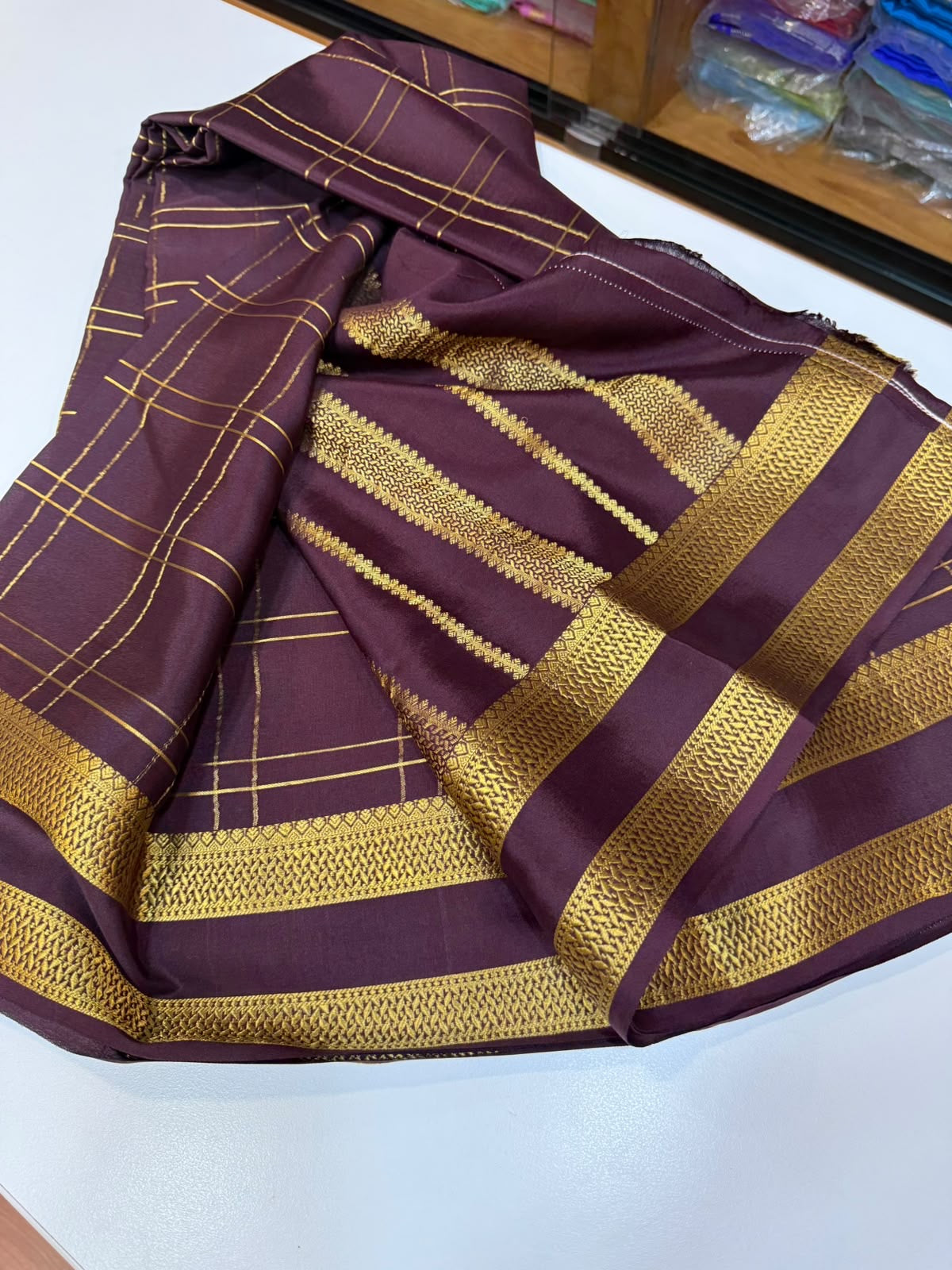 Mysore silk sarees self checks pattern