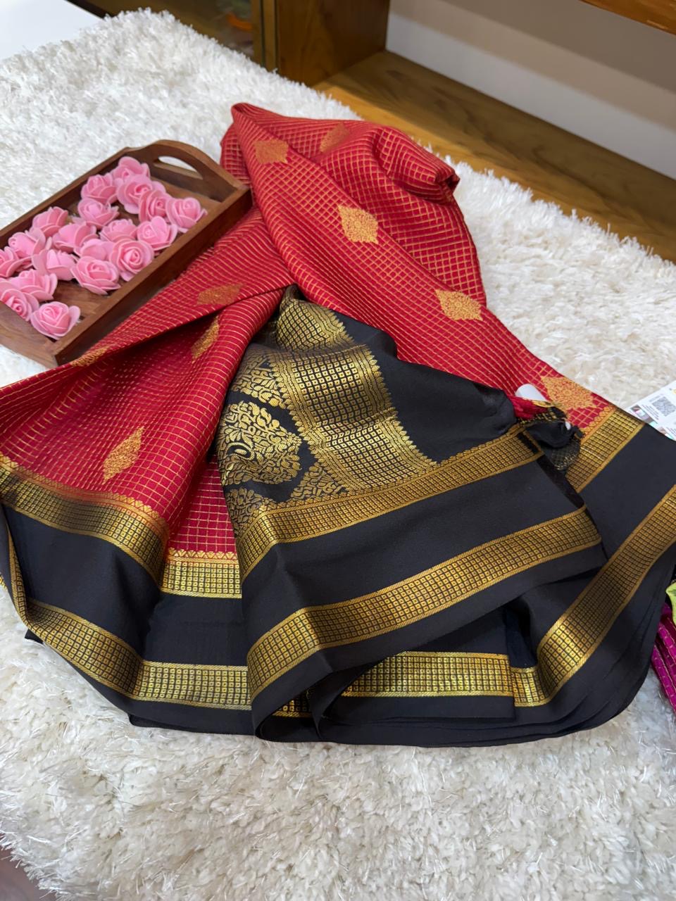 Mysore silk sarees checks pattern