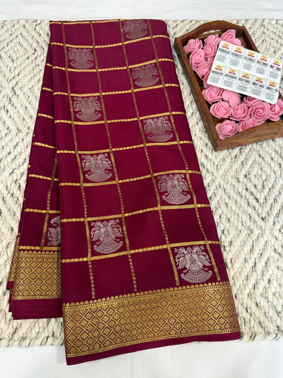 Mysore silk sarees checks pattern