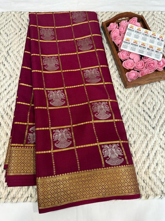 Mysore silk sarees checks pattern