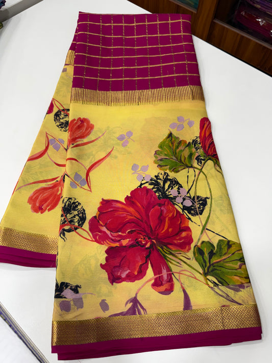 Digital Print Half & Half Mysore Silk Saree