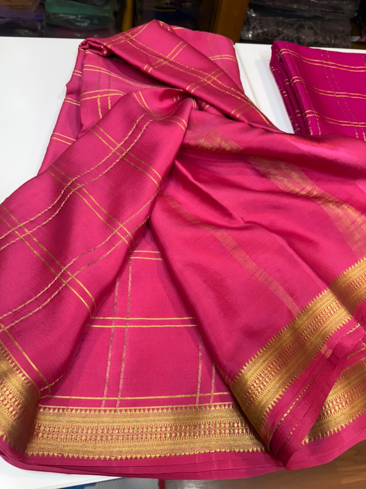Mysore silk sarees self checks pattern
