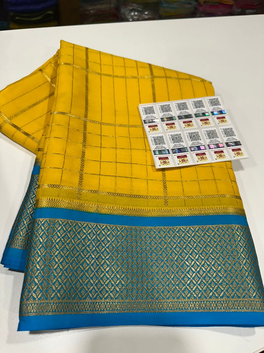 Checks pattern Mysore silk saree beautiful color