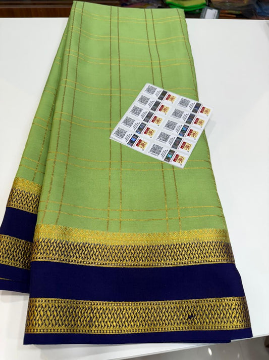 Mysore silk saree checks contrast pattern