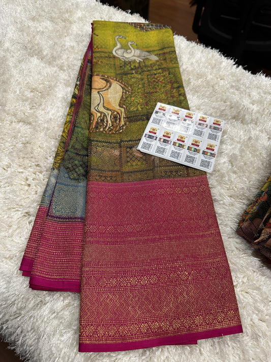 Pure digital print Kanjivaram silk sarees