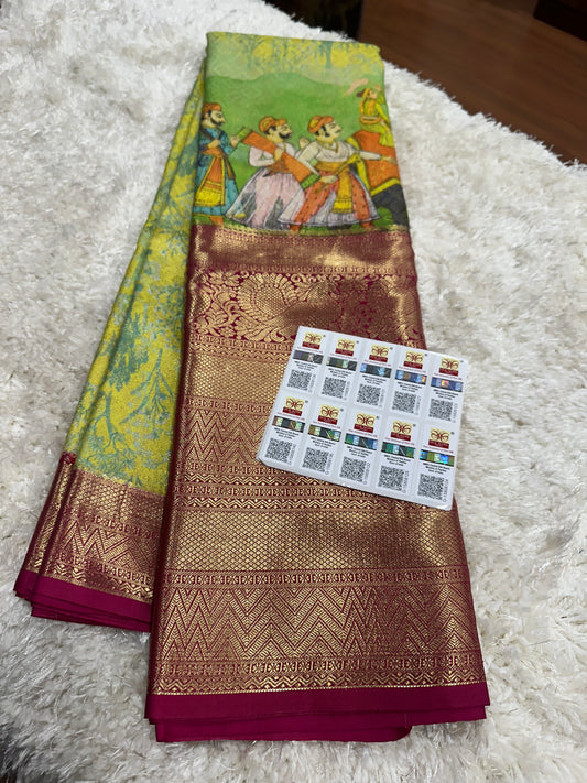 Pure digital print Kanjivaram silk sarees