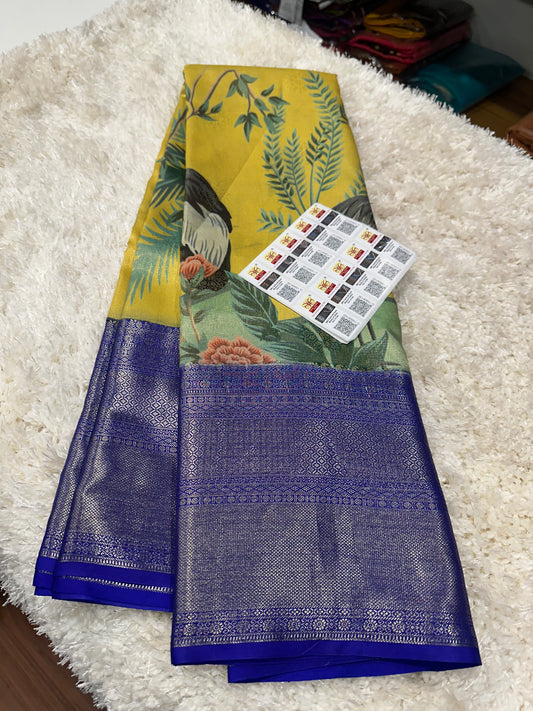 Pure digital print Kanjivaram silk sarees