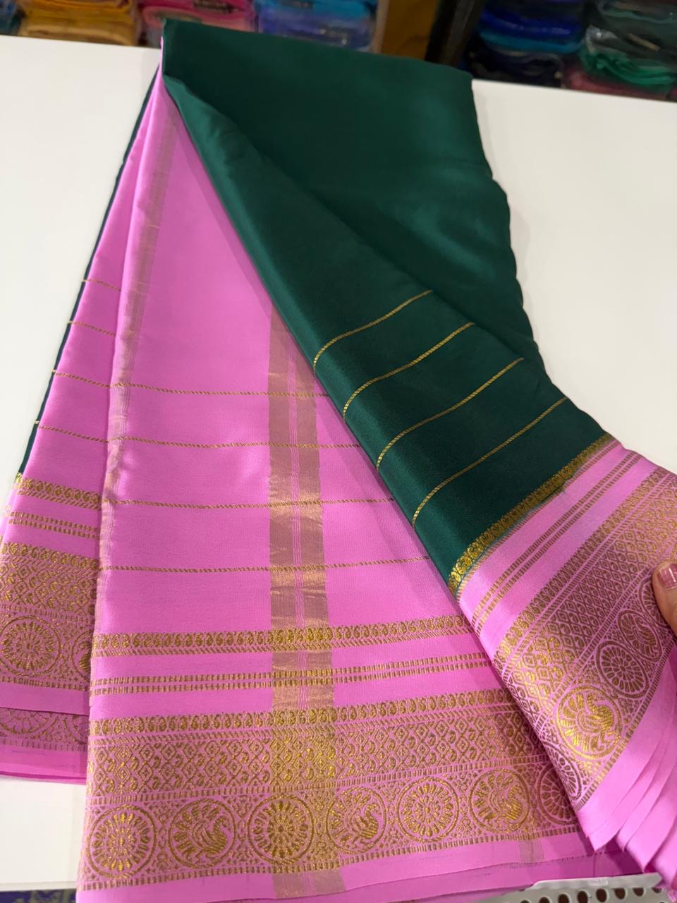 Mysore silk saree gold lace zari pattern