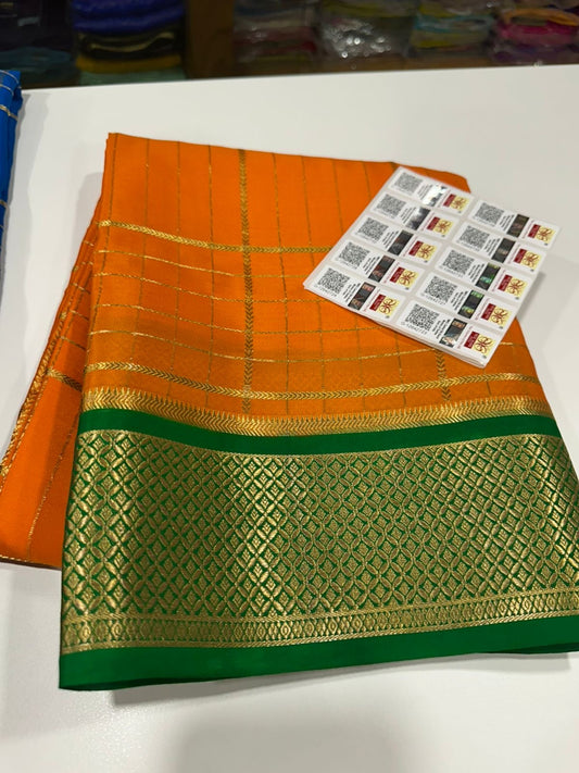 Checks pattern Mysore silk saree beautiful color