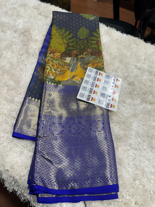 Pure digital print Kanjivaram silk sarees