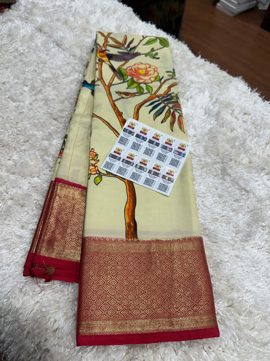 Pure digital print Kanjivaram silk sarees