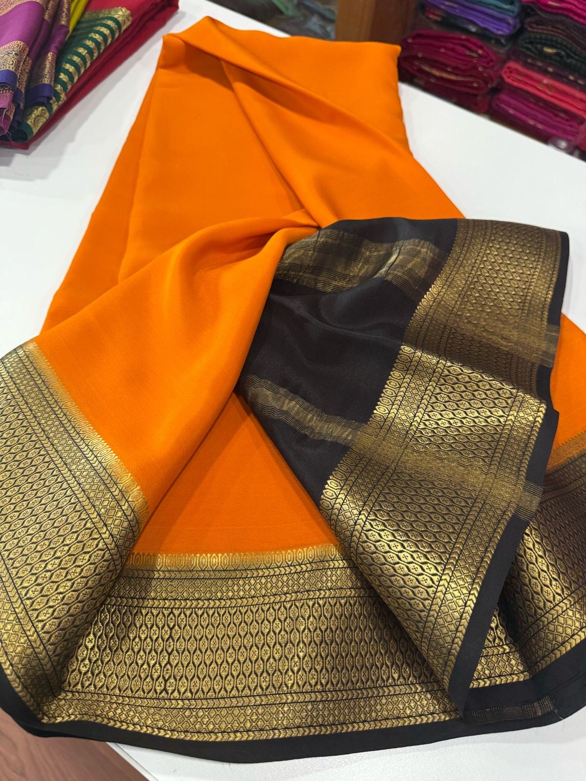 Traditional pattern mysore silk sarees with elegant color combinations