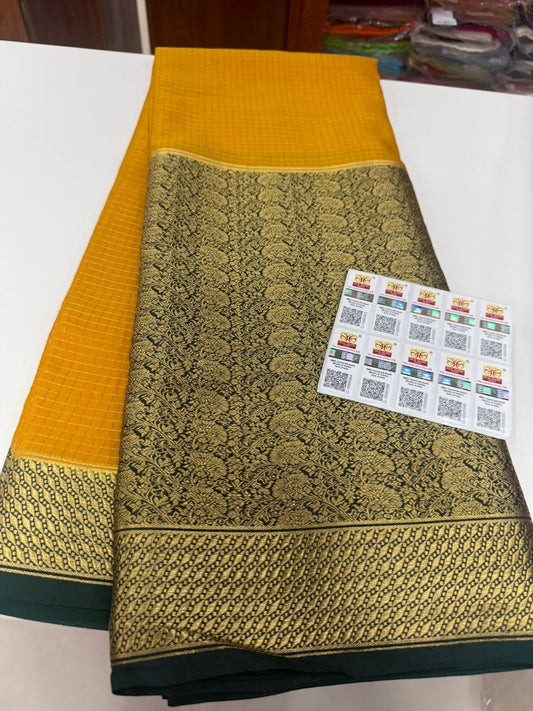 Mysore silk sarees half broced half checks pattern