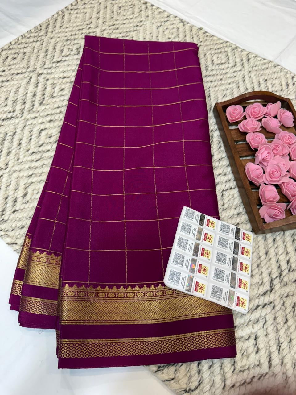 Mysore silk sarees checks pattern