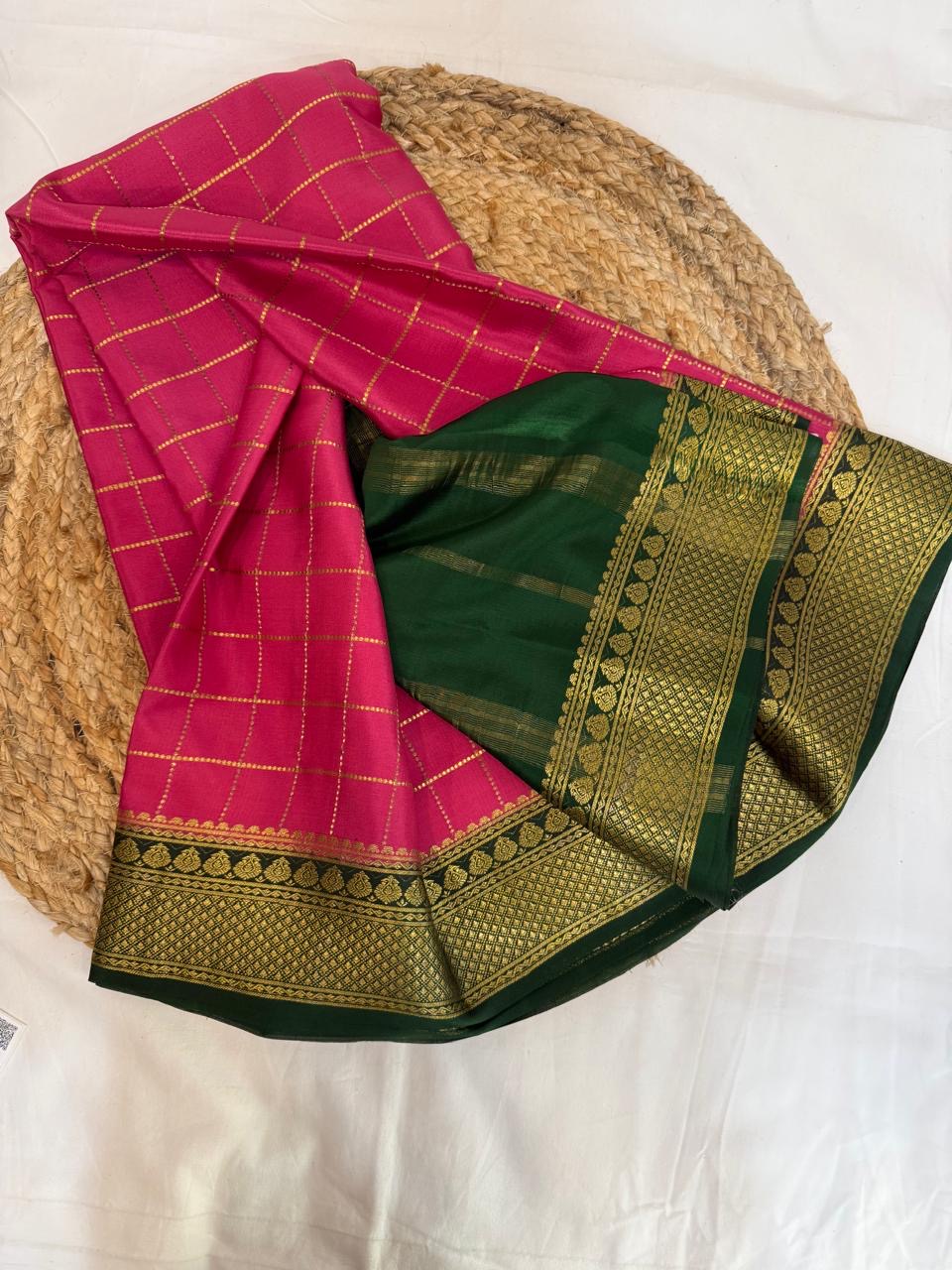 Mysore silk sarees contrast checks pattern