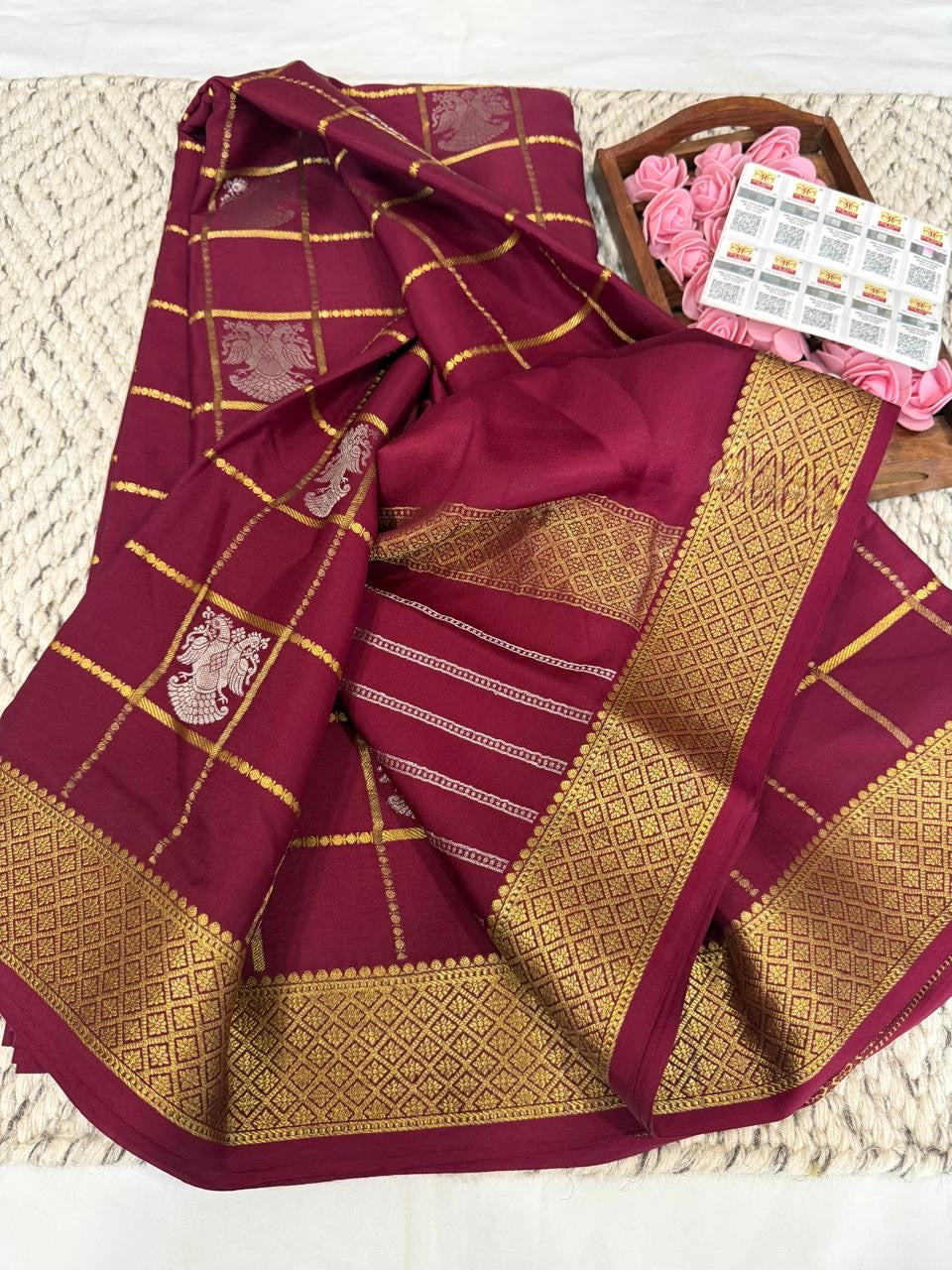 Mysore silk sarees checks pattern